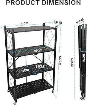 Metal shelves foldable layers storage rack Black and