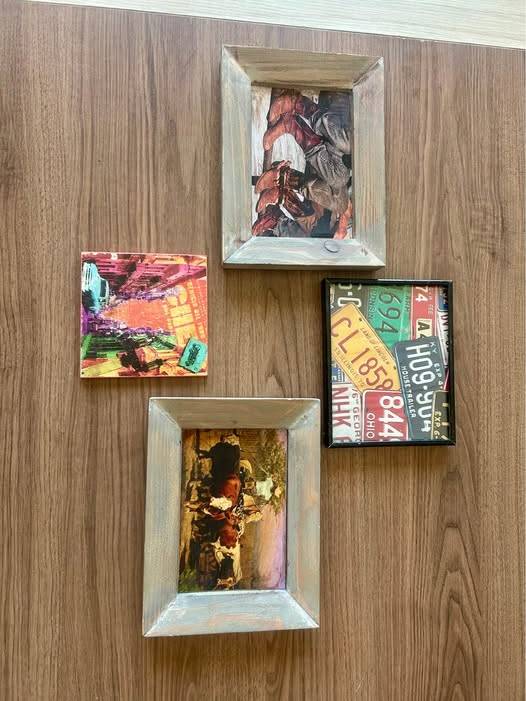This wall decor set includes rustic wooden frames