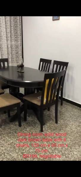 Dining room solid wood dark brown table with